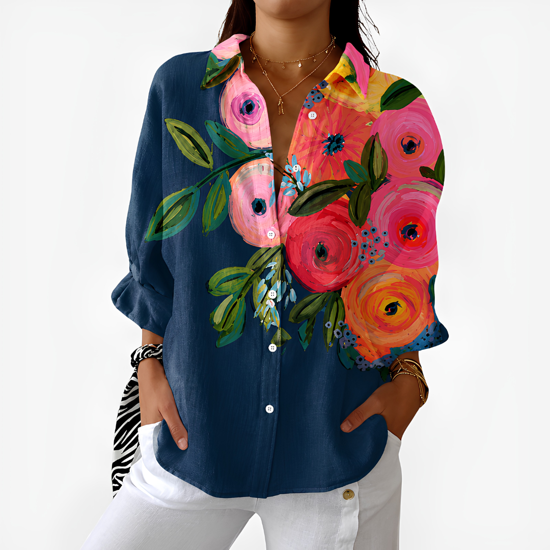 Navy Bloom Colorblock Blouse